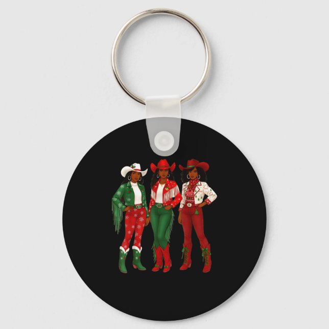 Chaveiro Merry Christmas African American Afro Cowgirl West (Frente)