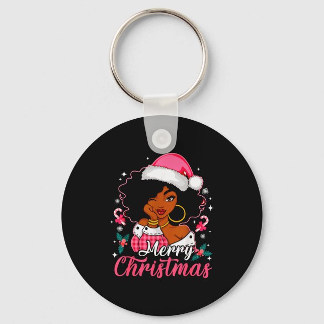 Chaveiro Merry Christmas Black Afro African American Girl S (Frente)