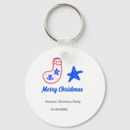 Chaveiro Merry Christmas blue star red stockings name date
