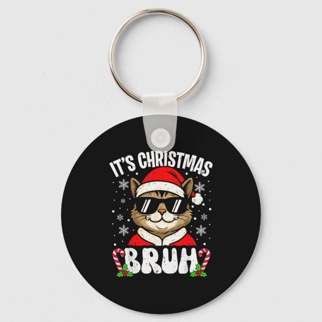 Chaveiro Merry Christmas Bruh Funny Cat Kitten Xmas Men Boy (Frente)