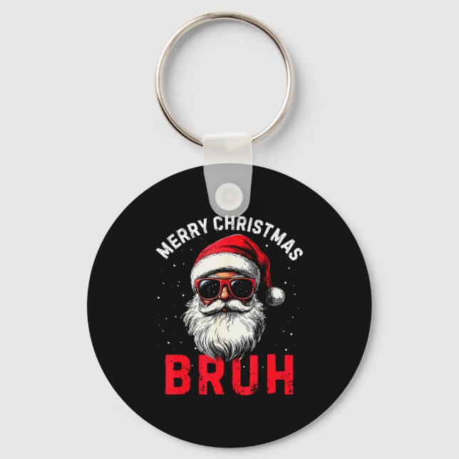Chaveiro Merry Christmas Bruh Funny Santa Claus Retro Men W (Frente)
