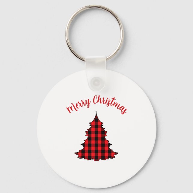 Chaveiro Merry Christmas Buffalo Check Pattern  (Frente)