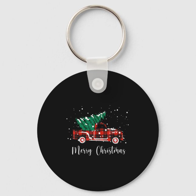 Chaveiro Merry Christmas Buffalo Truck Tree Red Plaid  (Frente)