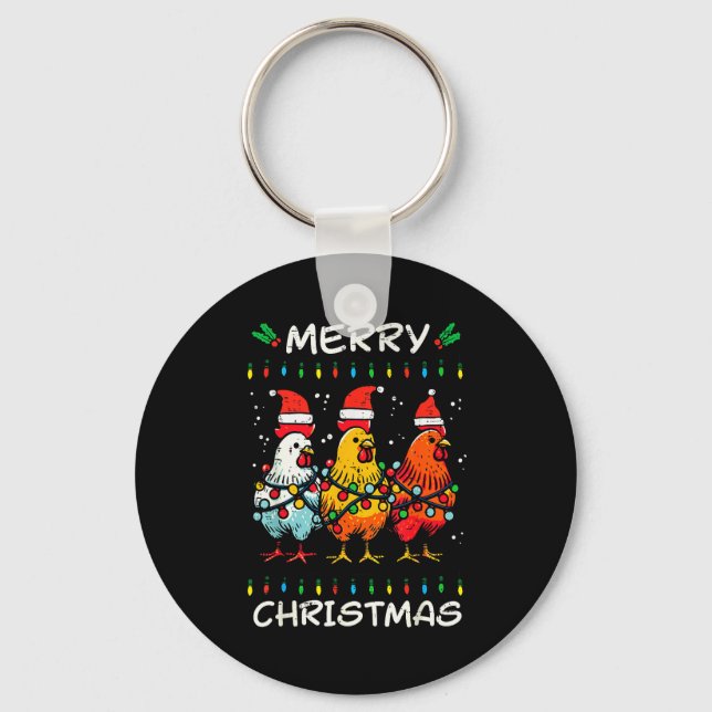 Chaveiro Merry Christmas Chickens Santa Xmas Farming Men Wo (Frente)