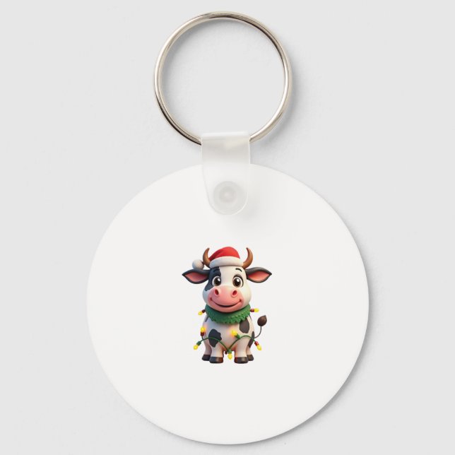 Chaveiro Merry Christmas Cow Santa Christmas Lights Cow Xma (Frente)