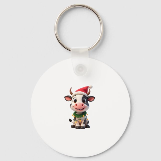 Chaveiro Merry Christmas Cow Santa Christmas Lights Cow Xma (Frente)
