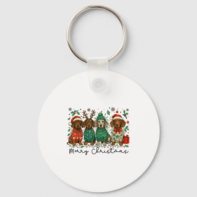 Chaveiro Merry Christmas Dachshund Dog Retro Xmas Puppy Men (Frente)