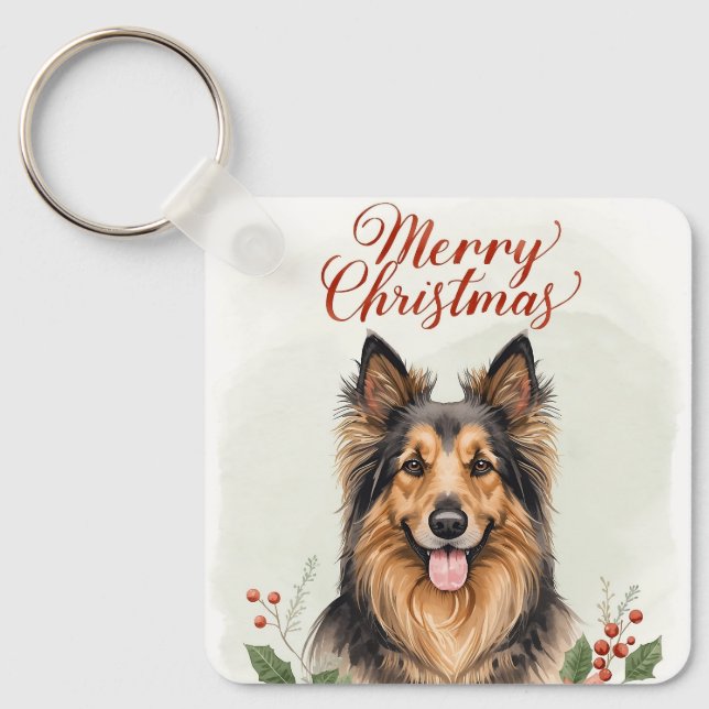 Chaveiro Merry Christmas Dog Festive Holiday Keychain Charm (Frente)