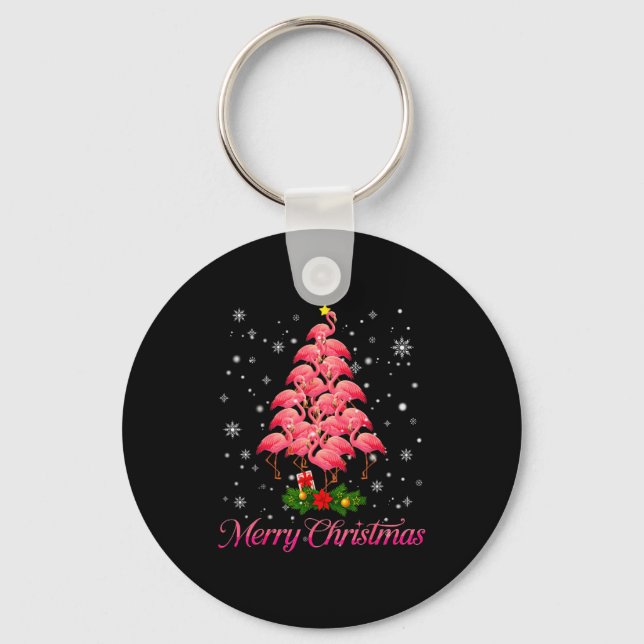 Chaveiro Merry Christmas Flamingo Snowflake Tree Xmas Men W (Frente)