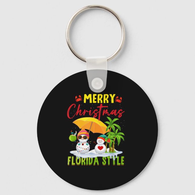 Chaveiro Merry Christmas Florida Style Snowman Summer Vacat (Frente)