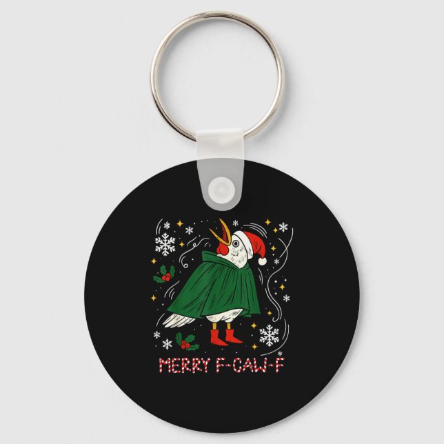 Chaveiro Merry Christmas Funny Raven Bird F-caw-f Xmas Holi (Frente)