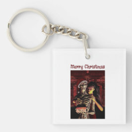 Chaveiro Merry Christmas. Funny skeleton with woman