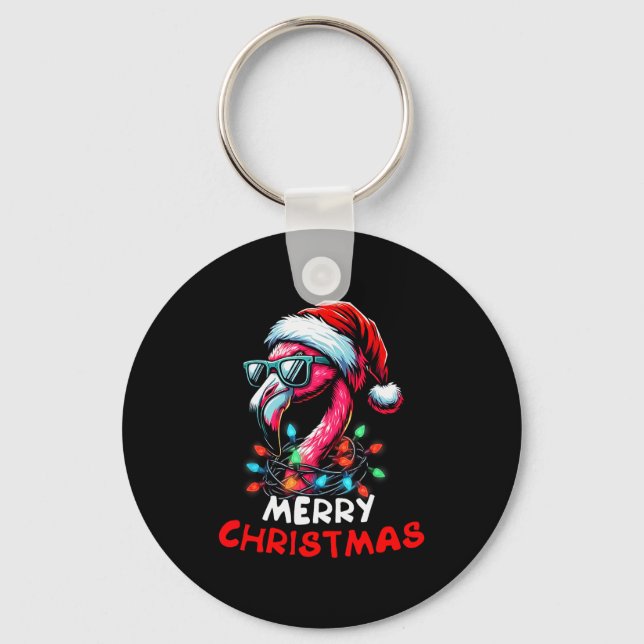 Chaveiro Merry Christmas Hat Santa Flamingo Christmas Light (Frente)