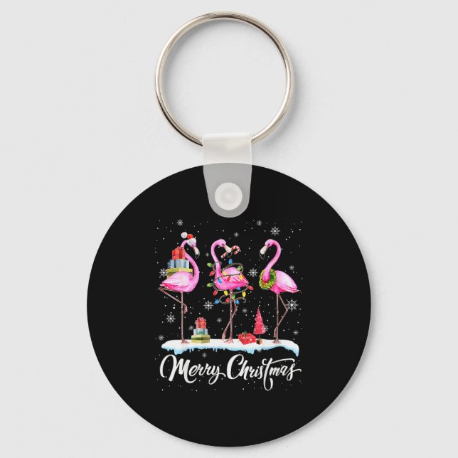 Chaveiro Merry Christmas Hat Santa Flamingo Light Christmas (Frente)