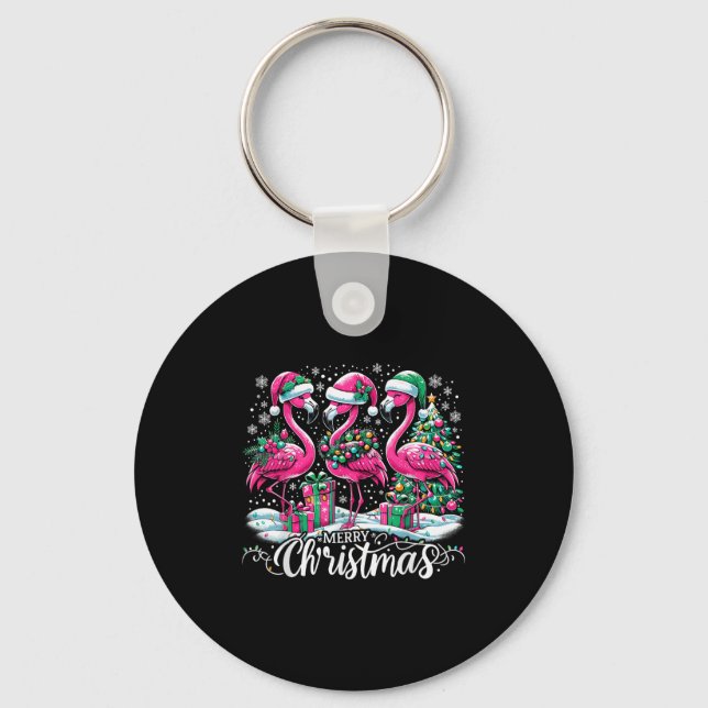 Chaveiro Merry Christmas Hat Santa Flamingo Light Christmas (Frente)