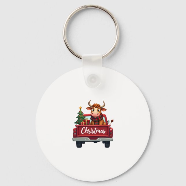 Chaveiro Merry Christmas Highland Cow Christmas Tree Red Tr (Frente)