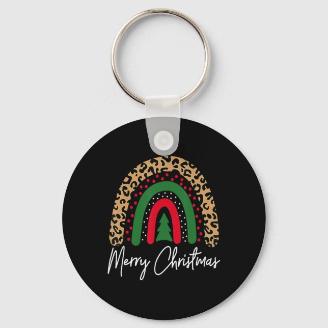 Chaveiro Merry Christmas Leopard Rainbow Pajamas Xmas Teach (Frente)