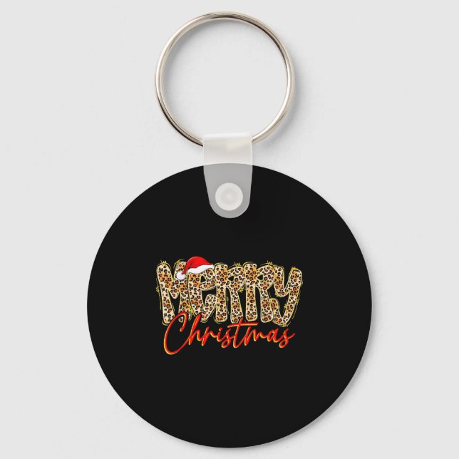 Chaveiro Merry Christmas Leopard Xmas Santa Holiday Family  (Frente)