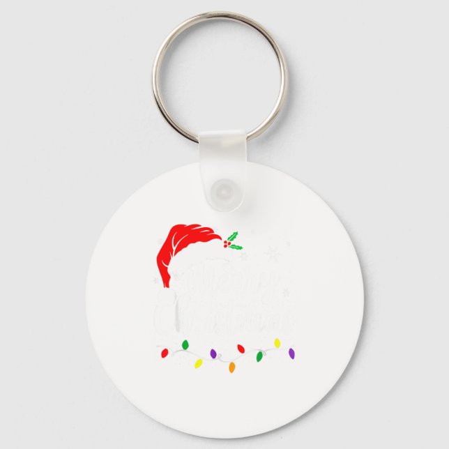 Chaveiro Merry Christmas Lights Red Santa Hat Xmas Family M (Frente)