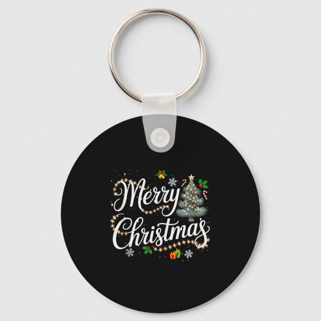 Chaveiro Merry Christmas Lights Red Santa Hat Xmas Men Wome (Frente)