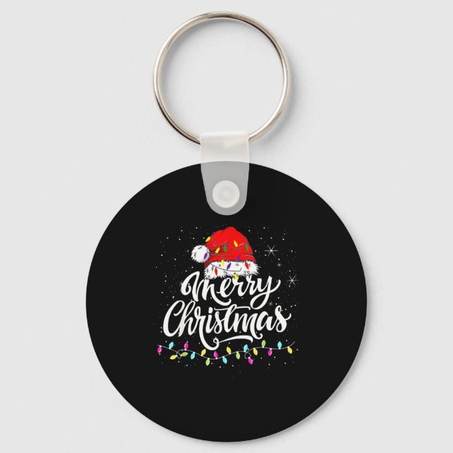 Chaveiro Merry Christmas Lights Santa Hat Xmas Family Match (Frente)