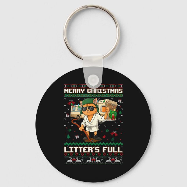 Chaveiro Merry Christmas Litter's Full Funny Cat Ugly Xmas  (Frente)