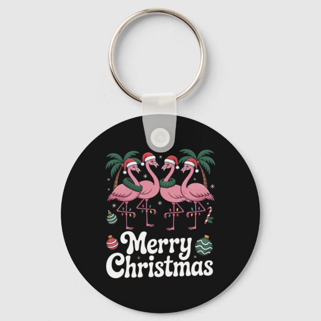 Chaveiro Merry Christmas Nk Flamingo Santa Hat Xmas Light T (Frente)