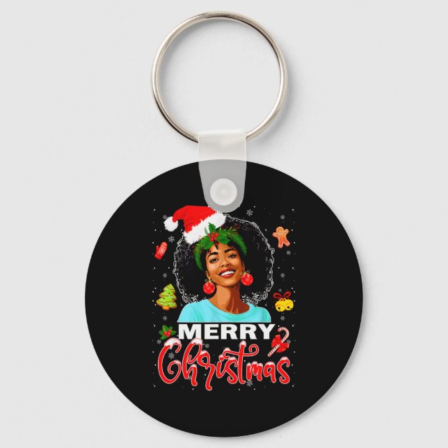 Chaveiro Merry Christmas Pajamas Afro Girls Women &amp; San (Frente)