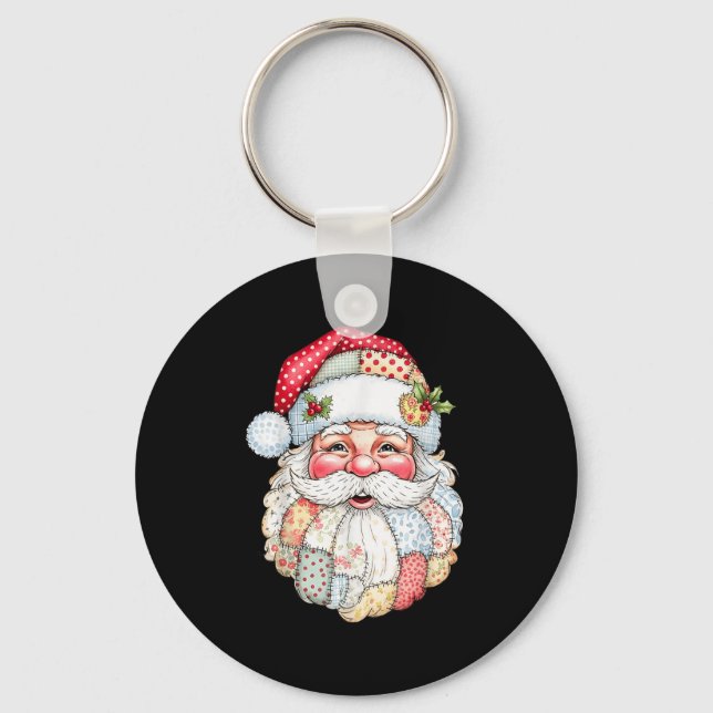 Chaveiro Merry Christmas Patchwork Santa Claus Face X-mas H (Frente)