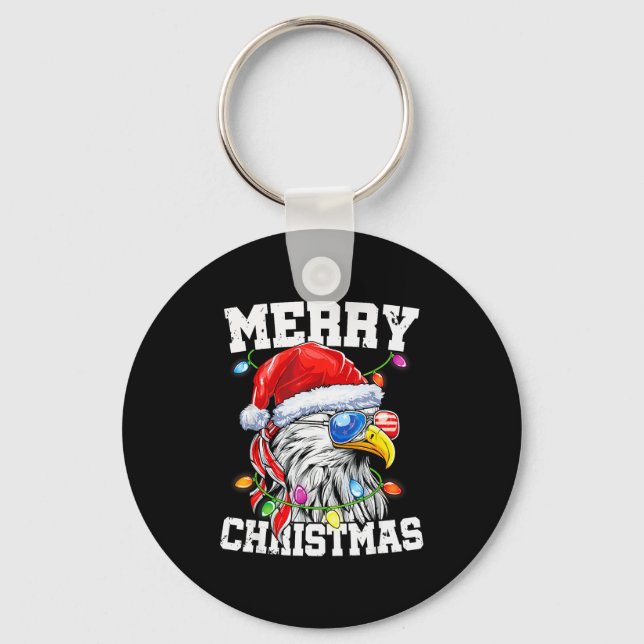 Chaveiro Merry Christmas Patriotic Usa Patriotic Santa Bald (Frente)