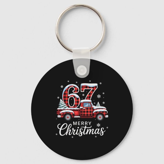 Chaveiro Merry Christmas Red Plaid Truck Buffalo Family 67  (Frente)