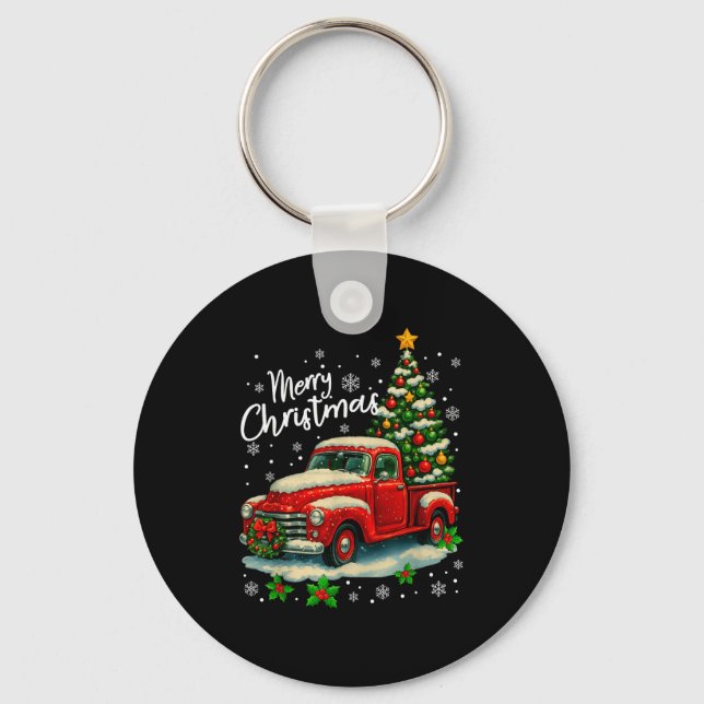 Chaveiro Merry Christmas Red Truck Funny Xmas Tree Family M (Frente)