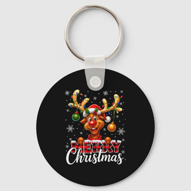 Chaveiro Merry Christmas Reindeer Plaid Pajamas Xmas Shirts (Frente)