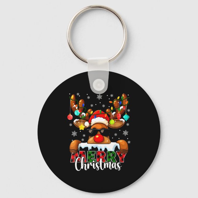 Chaveiro Merry Christmas Reindeer Xmas Family Matching Men  (Frente)