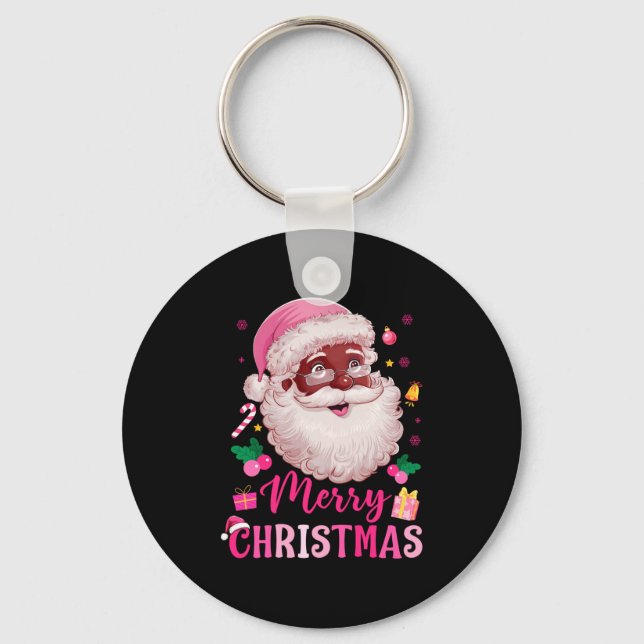 Chaveiro Merry Christmas Santa Claus Black Afro African Ame (Frente)