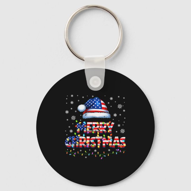 Chaveiro Merry Christmas Santa Hat Pjs Pajamas Us Flag Xmas (Frente)