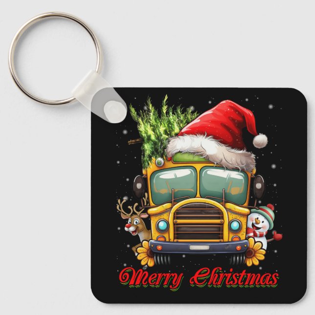 Chaveiro Merry Christmas School Bus Driver X-mas Snowman Re (Frente)