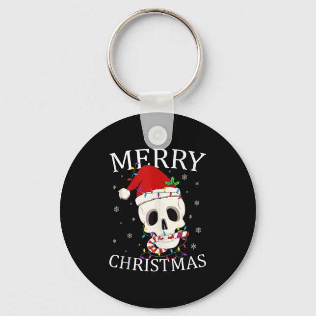 Chaveiro Merry Christmas Skeleton Skull Xmas Lights Men Wom (Frente)