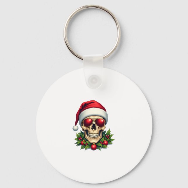 Chaveiro Merry Christmas Sugar Skull Santa Hat Family Xmas  (Frente)