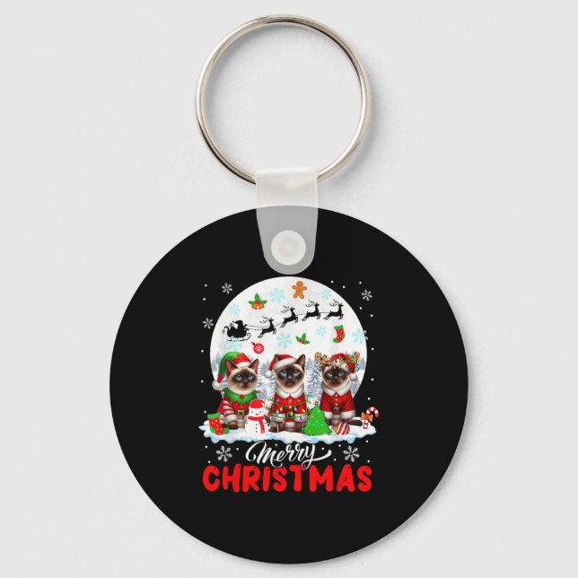 Chaveiro Merry Christmas Three Santa Elf Reindeer Siamese C (Frente)