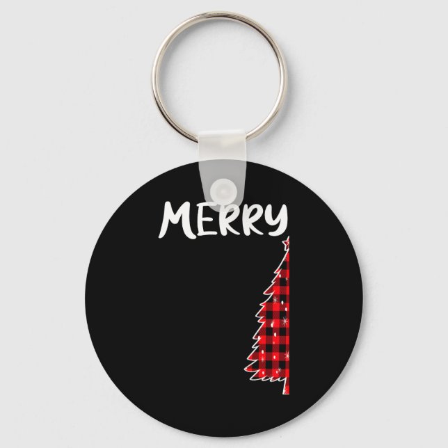 Chaveiro Merry Christmas Tree Buffalo Plaid Xmas Couples Ma (Frente)