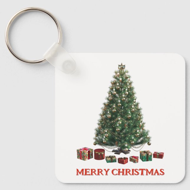 Chaveiro Merry Christmas. Tree (design 1) with gifts (Frente)