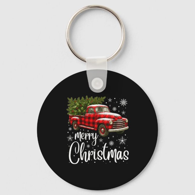 Chaveiro Merry Christmas Truck Buffalo Plaid Xmas Tree Men  (Frente)