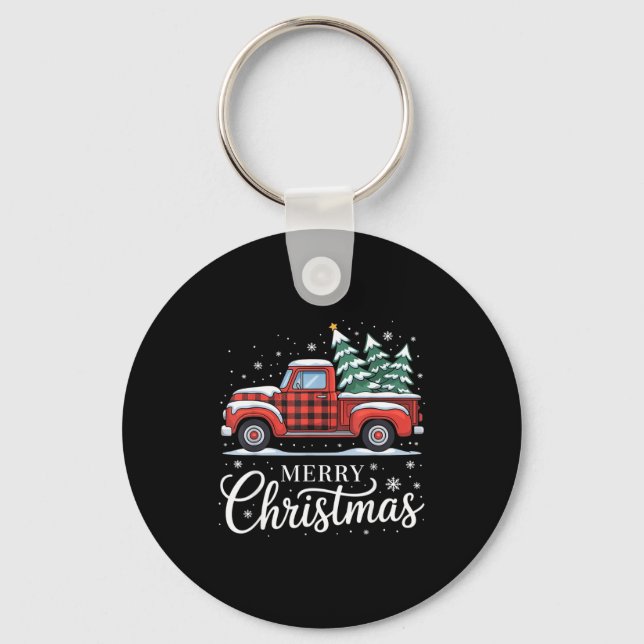 Chaveiro Merry Christmas Truck Xmas Red Plaid Family Christ (Frente)