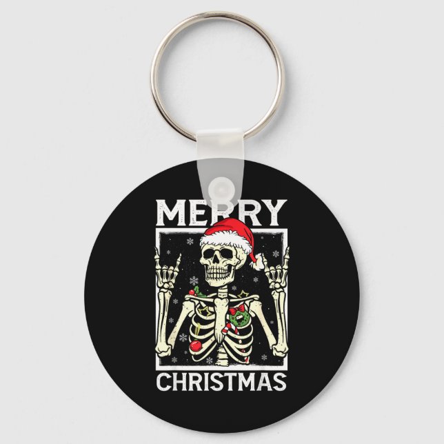Chaveiro Merry Christmas Xmas Skull Skeleton Funny Men Wome (Frente)