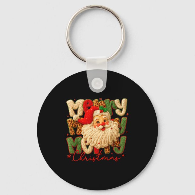 Chaveiro Merry Christmas Xmas Vibes Santa Latch Hook Yarn C (Frente)
