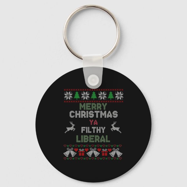 Chaveiro Merry Christmas Ya Filthy Liberal Ugly Knit Funny  (Frente)