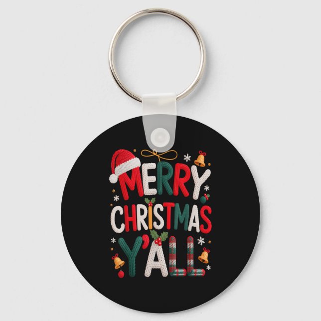 Chaveiro Merry Christmas Y'all Santa Hat Crochet Knitting Q (Frente)