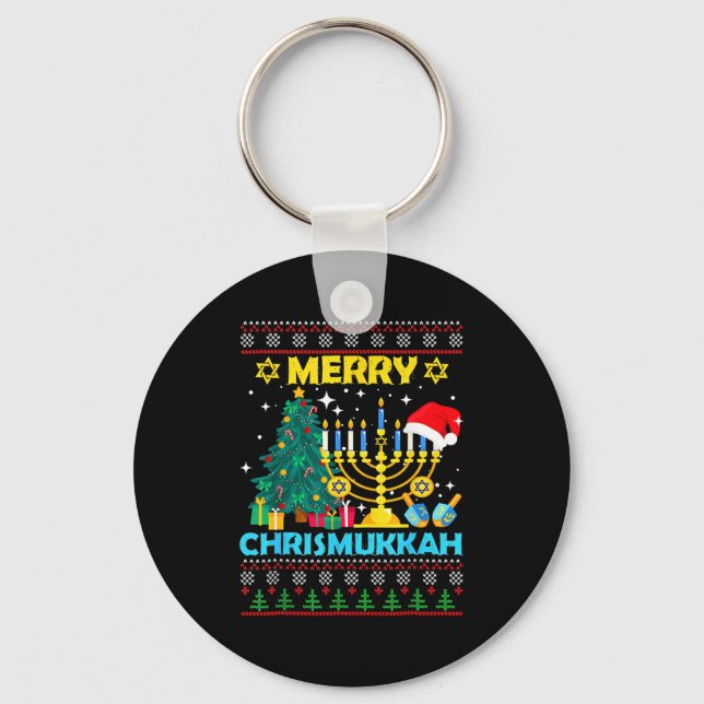 Chaveiro Merry Christmukkah Hanukkah Christmas Tree Xmas Fa (Frente)