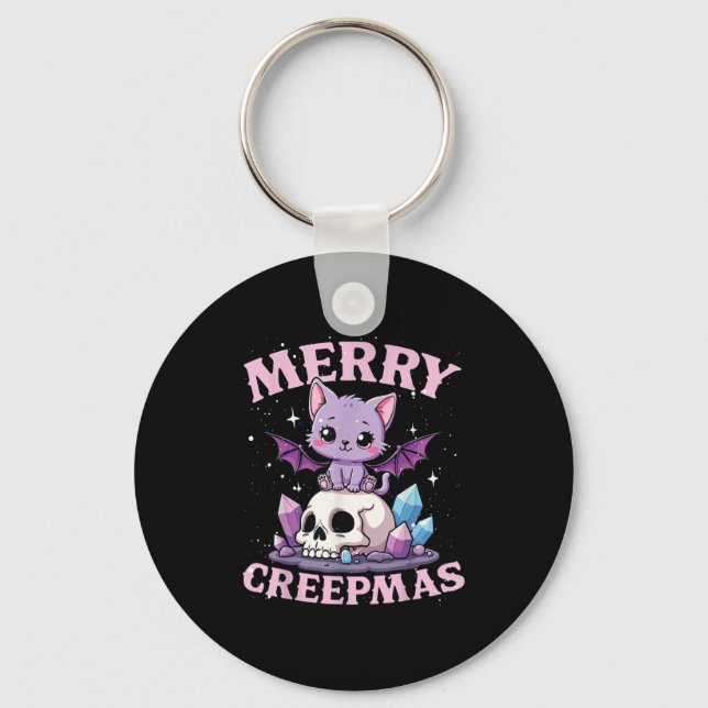 Chaveiro Merry Creepmas Cat Pastel Goth Christmas Skull For (Frente)